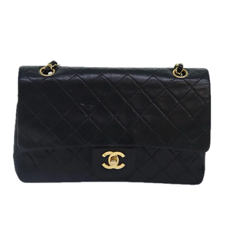 CHANEL bags for classy women -CHANEL Matelasse 25 Turn Lock Chain Bag Lamb Skin Black Gold CC  yk14418