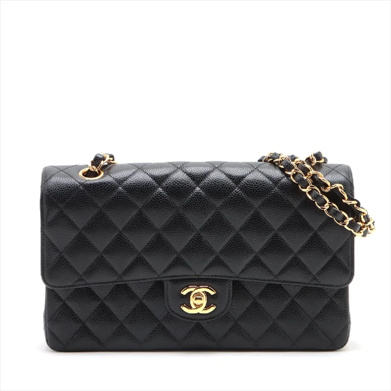 CHANEL bags with silver hardware -Chanel Matrasse 25 Caviar S Double Flap Double Chain Bag Black G  15th