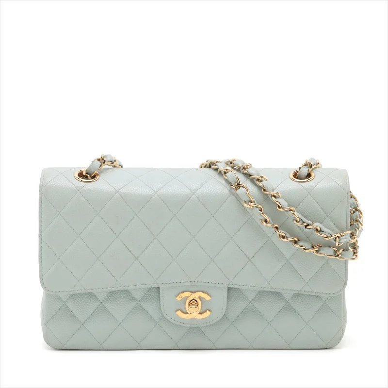 CHANEL bags with unique designs -Chanel Matrasse 25 Caviar S Double Flap Double Chain Bag Blue G  7th A01112