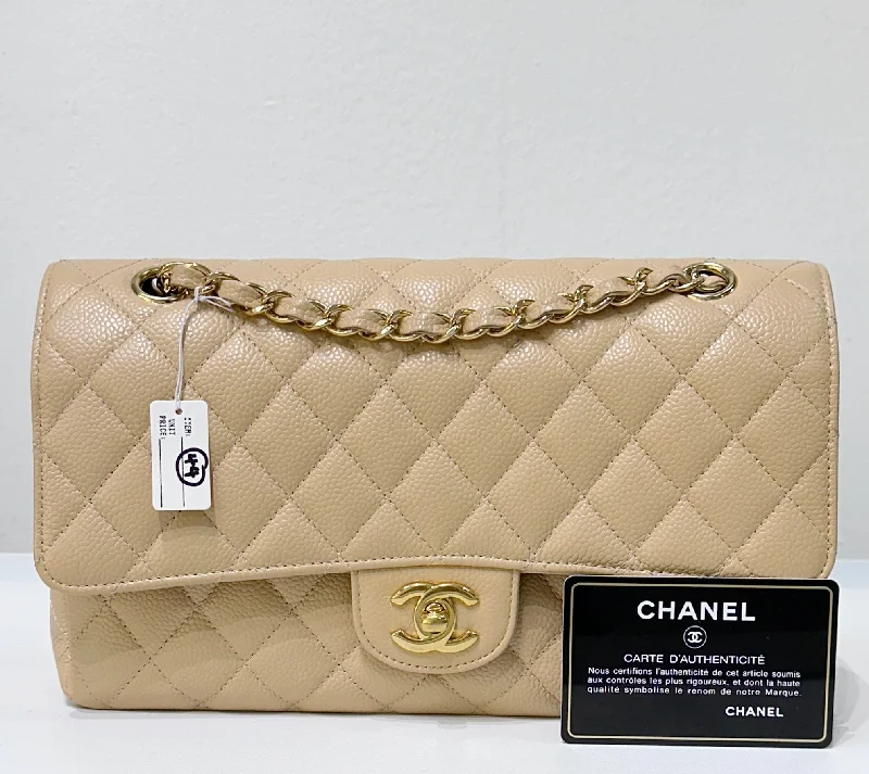 Buy CHANEL bags with soft-touch leather -Chanel Medium Caviar Classic Double Flap Bag Beige