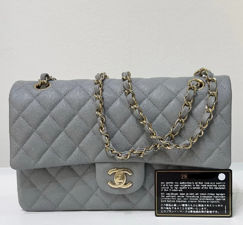 Buy CHANEL bags with timeless design -Chanel Medium Caviar Quilted Double Flap Bag Grey LGHW