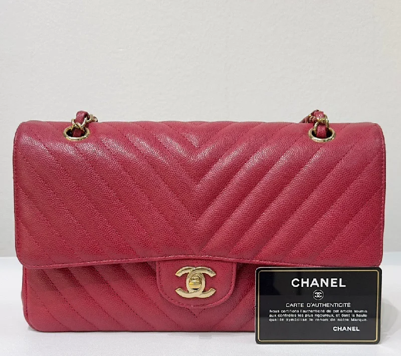 CHANEL bags for high-end fashion -Chanel Medium Chevron Caviar Double Flap Red GHW