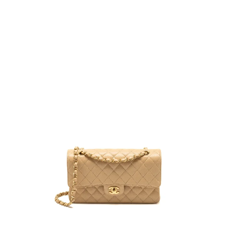 CHANEL bags with elegant clasp -Chanel Medium Classic Double Flap Bag Caviar Beige GHW (Microchip)