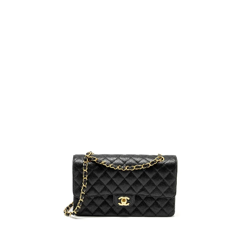 CHANEL bags with iconic design -Chanel Medium Classic Double Flap Bag Caviar Black GHW (Microchip)