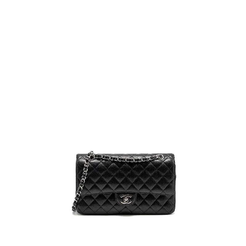 CHANEL bags with sophisticated finishes -Chanel Medium Classic Double Flap Bag CAVIAR Black SHW (Microchip)