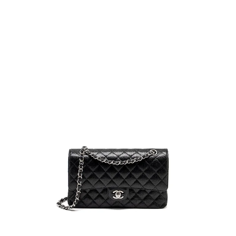 CHANEL bags with detachable pouches -Chanel Medium Classic Double Flap Bag Caviar Black SHW (Microchip)