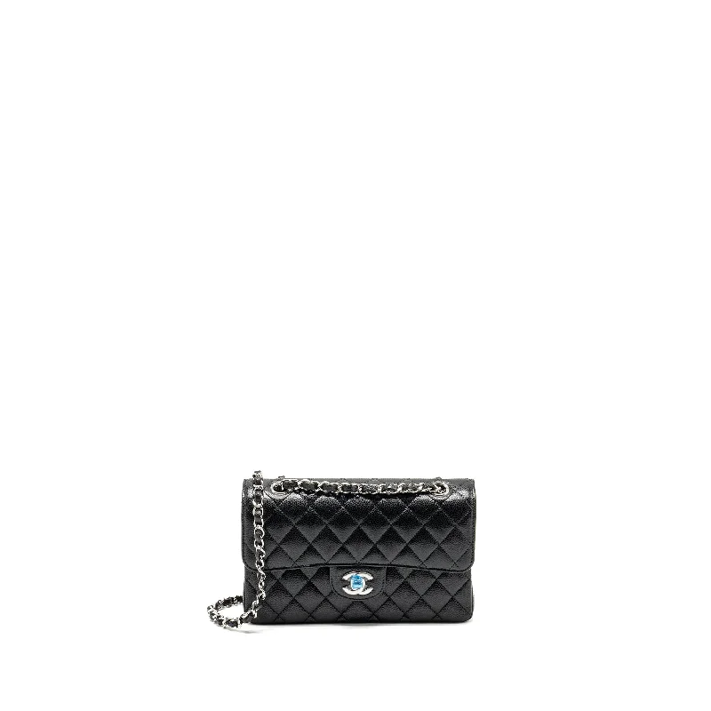 CHANEL travel bags -Chanel Small Classic Double Flap Bag Caviar BLACK SHW (Microchip)