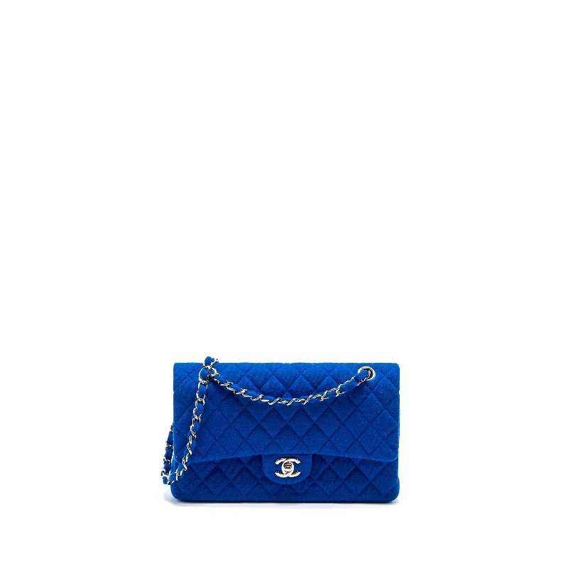 CHANEL bags with logo design -Chanel medium classic double flap bag fabric blue SHW