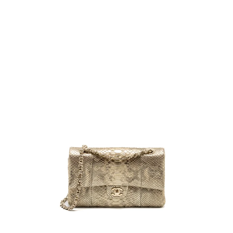 CHANEL bags with chain details -Chanel medium classic double flap bag python Gold GHW