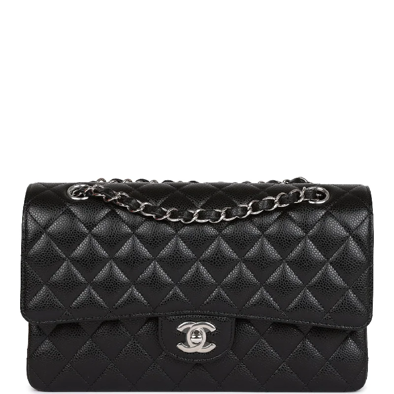 Authentic CHANEL bags with leather lining -Chanel Medium Classic Double Flap Black Caviar Silver Hardware