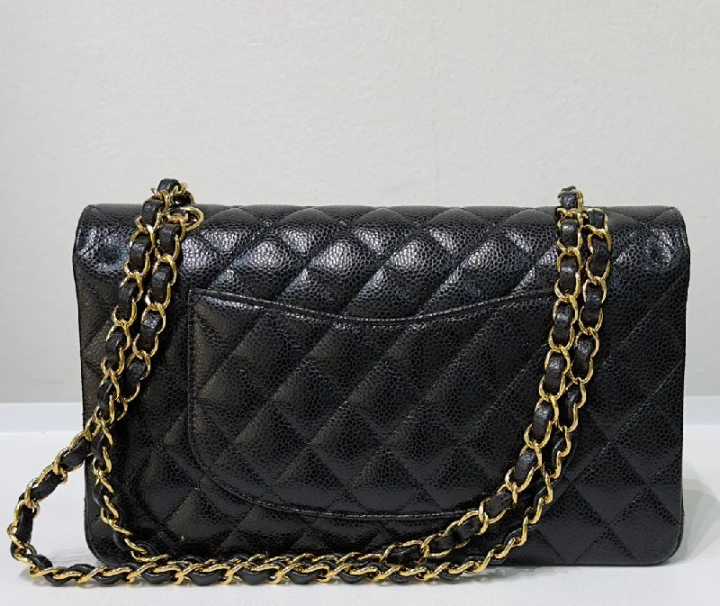 CHANEL Coco Handle bag -Chanel Medium Quilted Caviar Classic Double Flap Bag Black GHW