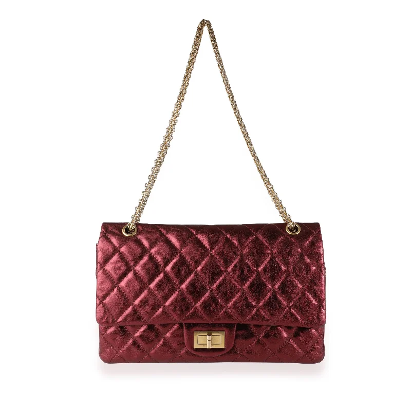 CHANEL black leather bags -CHANEL Metallic Burgundy Quilted Calfskin Reissue 2.55 227 Double Flap Bag