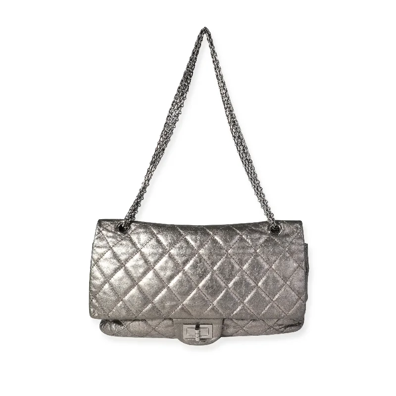 CHANEL bags with gold hardware -CHANEL Metallic Pewter Crinkle Lambskin Reissue 2.25 227 Double Flap Bag