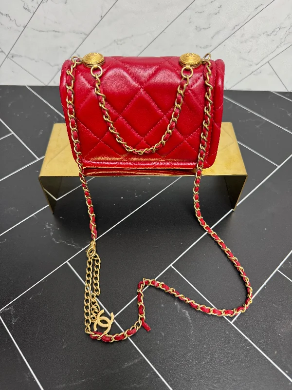 Chanel Red Lambskin Quilted Mini Beltbag