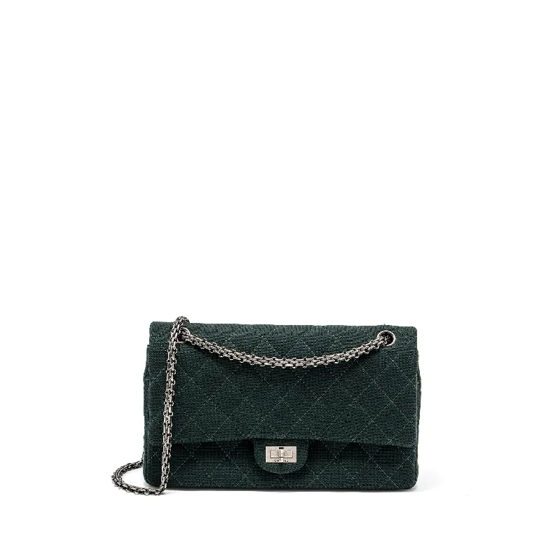 CHANEL luxury bags for fashion enthusiasts -Chanel reissue 2.55 226 double flap bag fabric dark green ruthenium hardware