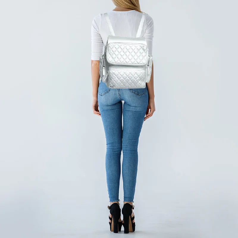 Exclusive CHANEL bags for collectors -CHANEL Silver Quilted Leather Casual Rock Airline Backpack