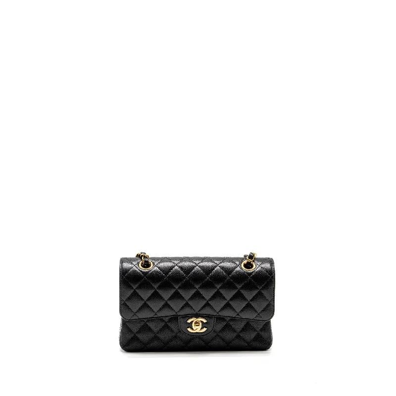 CHANEL bags with double chain strap -Chanel Small Classic Double FLAP BAG Caviar Black GHW (Microchip)