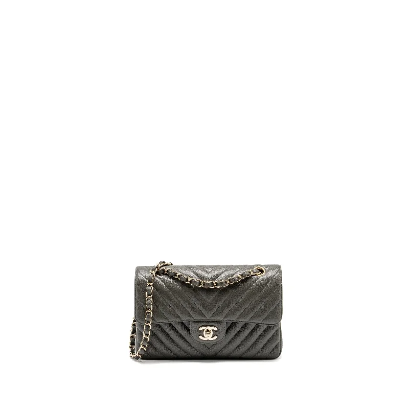 Small CHANEL bags for women -Chanel Small Classic Double Flap Bag Chevron Caviar Dark Grey LGHW