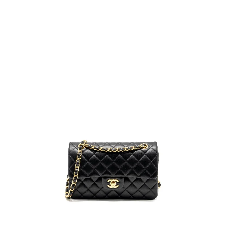 CHANEL bags with unique textures -Chanel Small Classic Double Flap Bag Lambskin Black GHW (microchip)