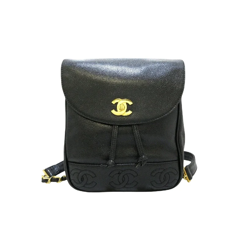 CHANEL bags with statement features -Vintage CC Backpack Caviar Black GHW